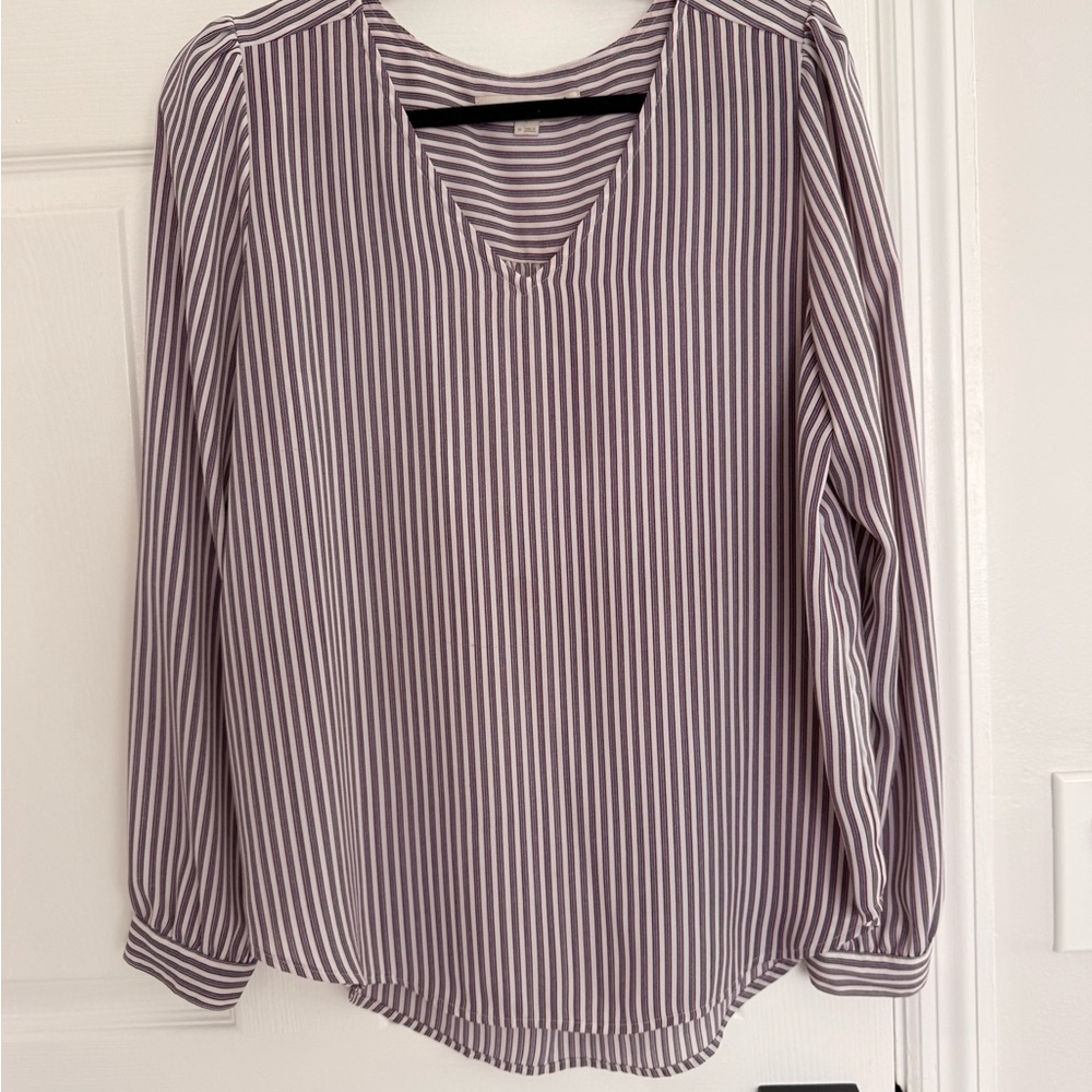 LOFT Striped V-Neck Blouse (M)